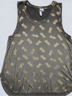 Women's Gray Tank Top with Gold Pineapple Print